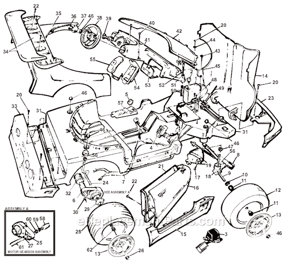 Page A Diagram and Parts List for 76181-9993  Power Wheels Ride-On Cars
